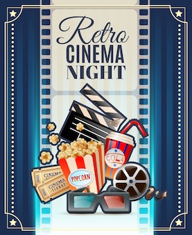 Retro cinema night invitation poster