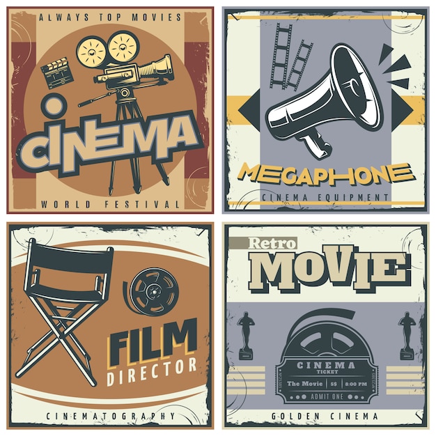 Free vector retro cinema poster set