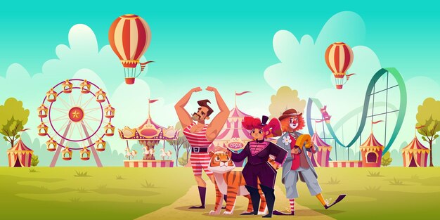 Free vector retro circus actors in theme park