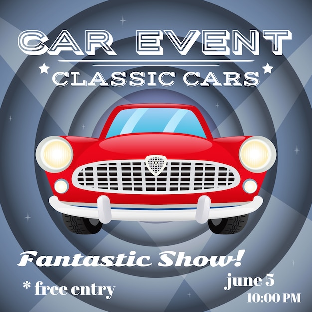 Retro Classic Cars Show Event Auto Advertising Poster Vector Illustration