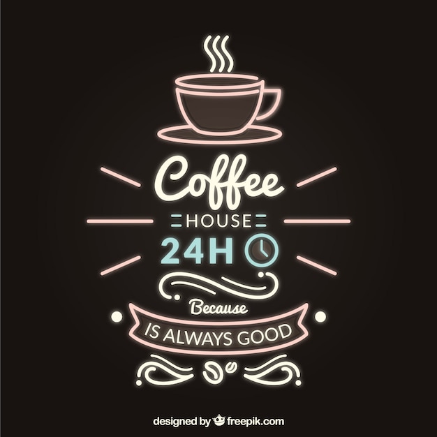 Free vector retro coffee lettering in neon style