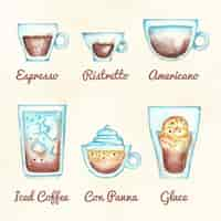 Free vector retro coffee types collection