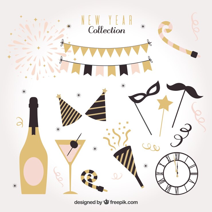 Free Vector retro collection of new year party element