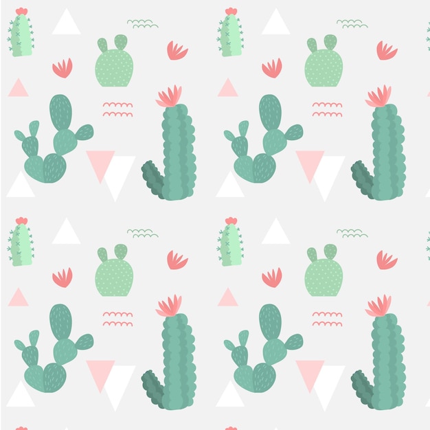 Free vector retro colored different cactus plants pattern