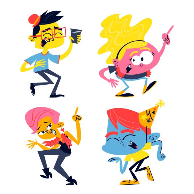 Retro colorful cartoon party sticker collection