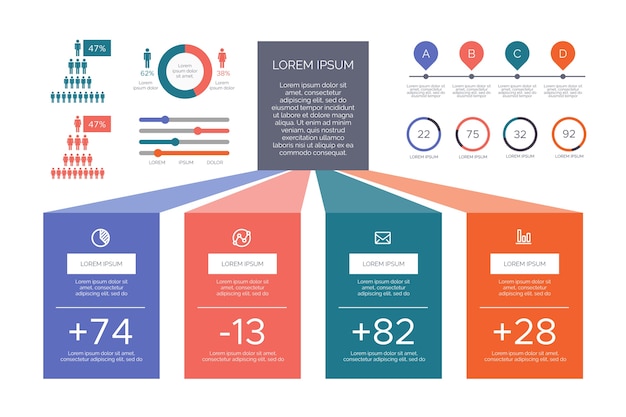 무료 벡터 레트로 색상 플랫 infographic