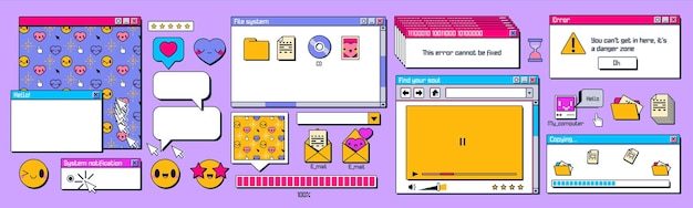 Free vector retro computer screen interface with windows