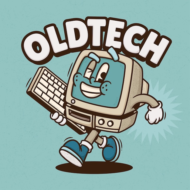 Free vector retro computer trendy retro cartoon vector hand drawn