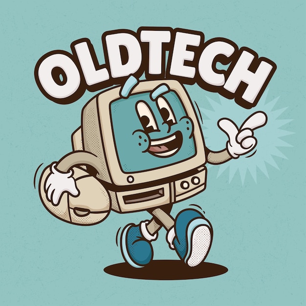 Free vector retro computer trendy retro cartoon vector hand drawn