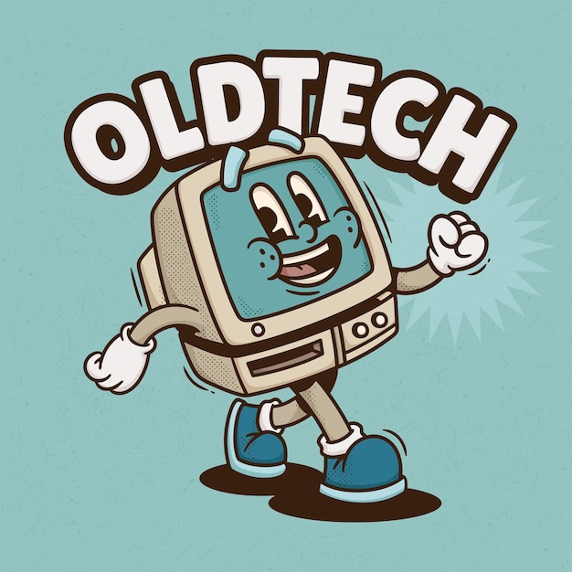 Free vector retro computer trendy retro cartoon vector hand drawn