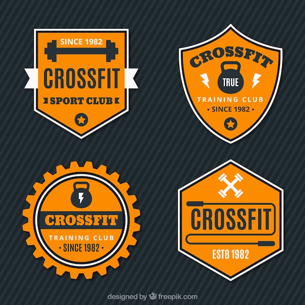 Vettore gratuito adesivi retro crossfit impostati