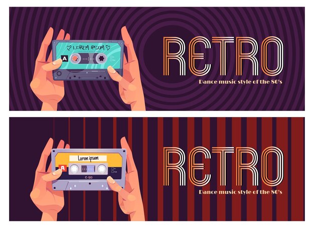 Free vector retro dance music banner set