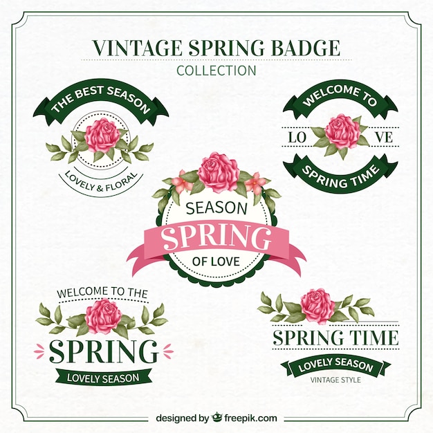 Free vector retro decorative spring insignia pack