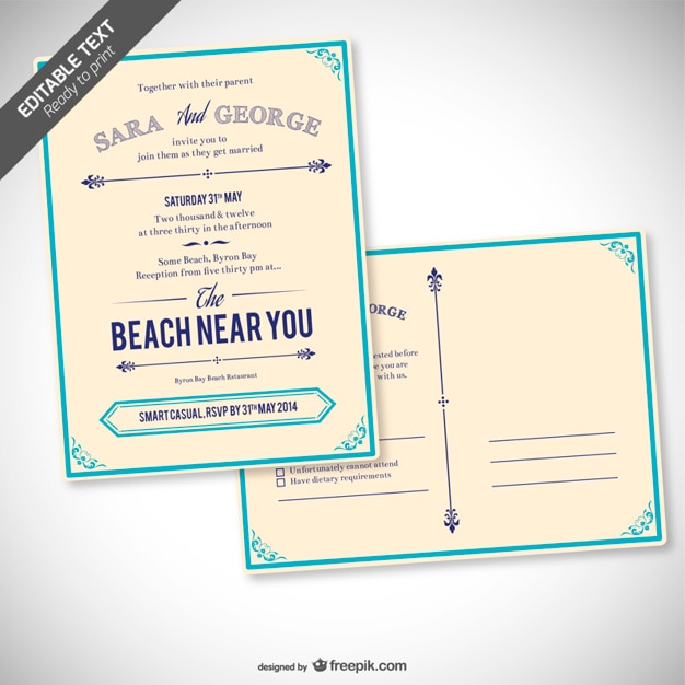 Retro editable wedding invitation