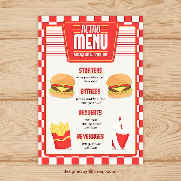 Бесплатное векторное изображение Шаблон меню для быстрого быстрого питания