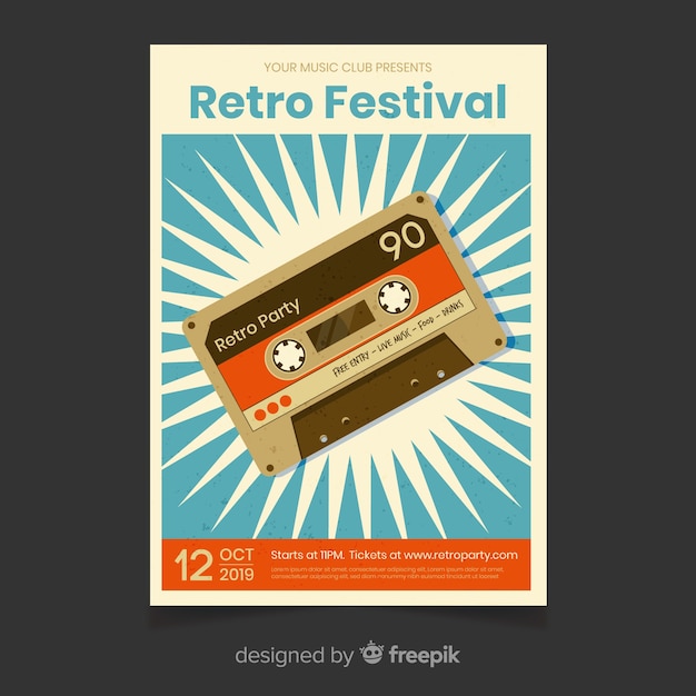 Free vector retro festival music poster template