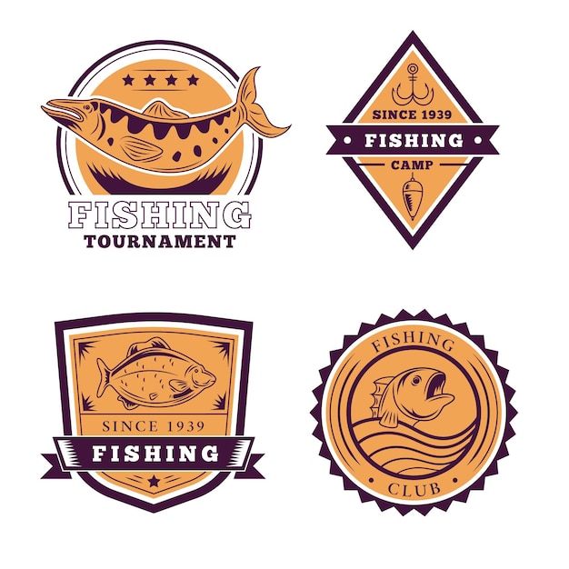 Free vector retro fishing badge collection