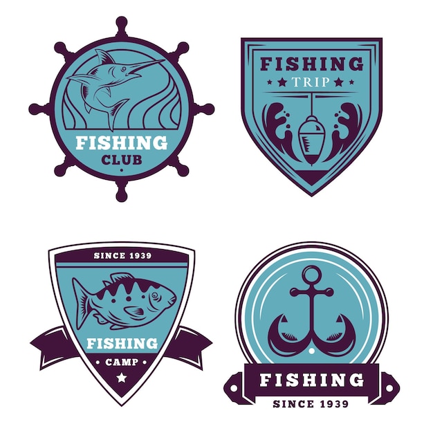 Vettore gratuito collezione di badge pesca retrò