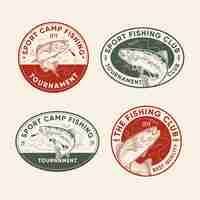 Free vector retro fishing badge pack