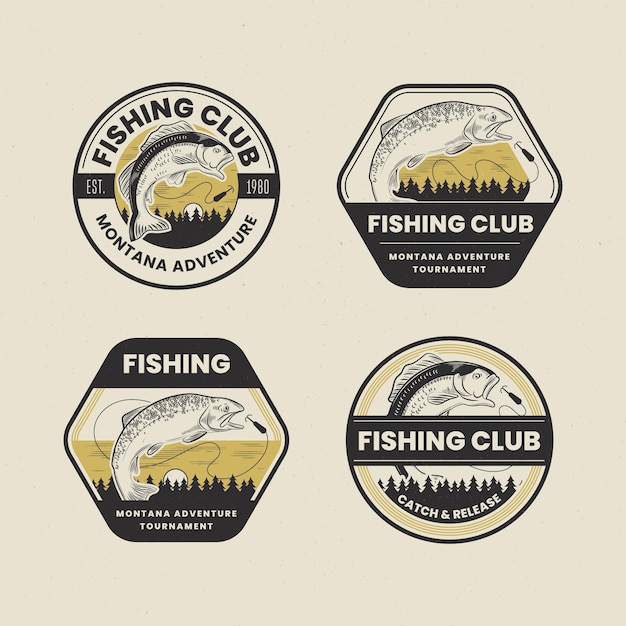 Free vector retro fishing badge pack