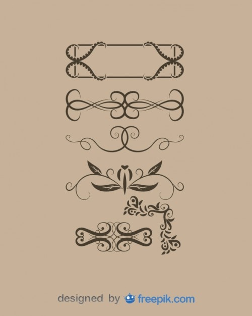 Retro floral decorative set of graphic elements