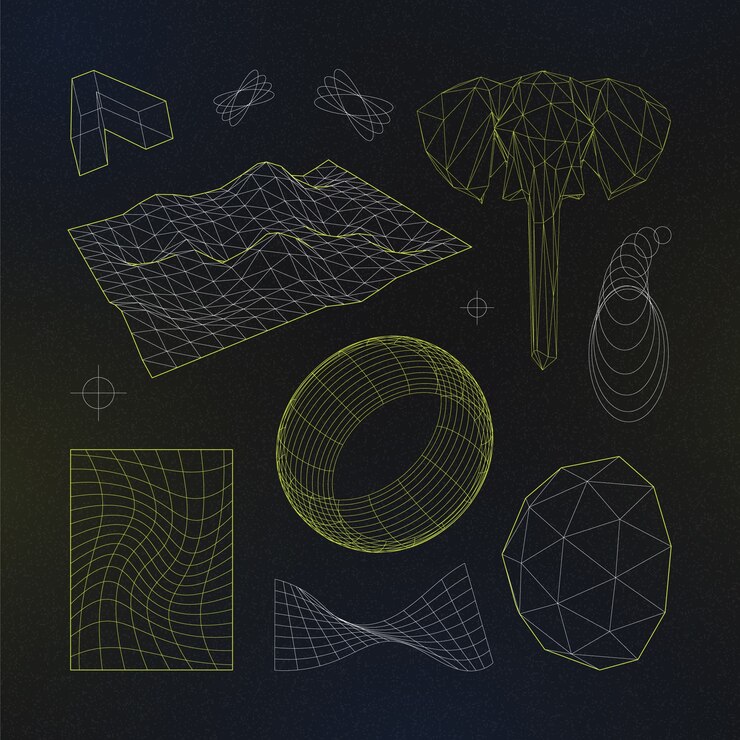 Free Vector retro futuristic 3d mesh element