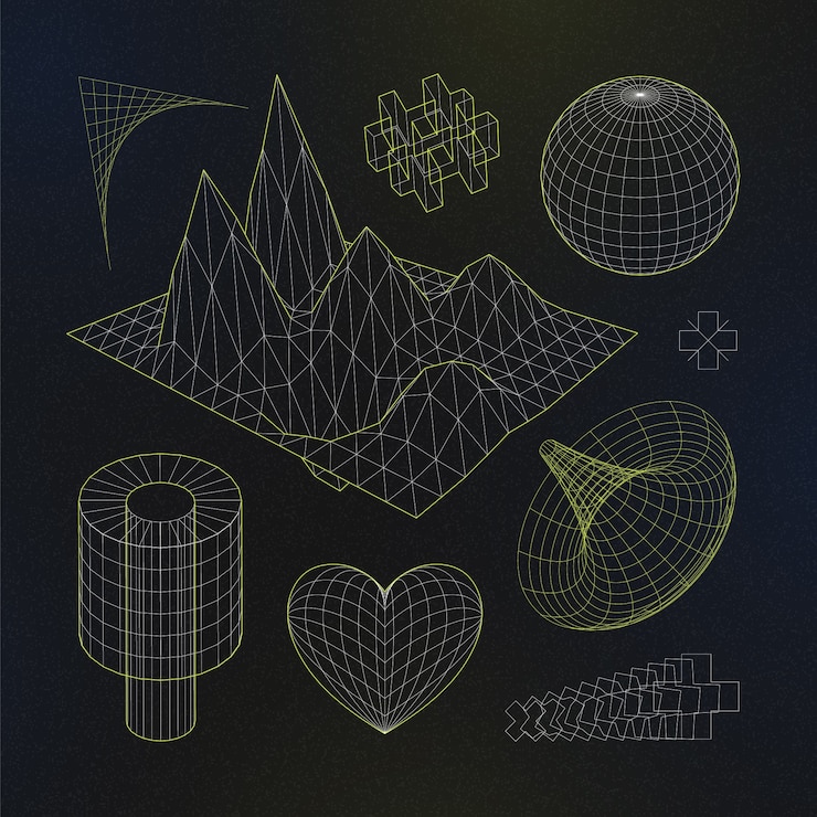 Free Vector retro futuristic 3d mesh element