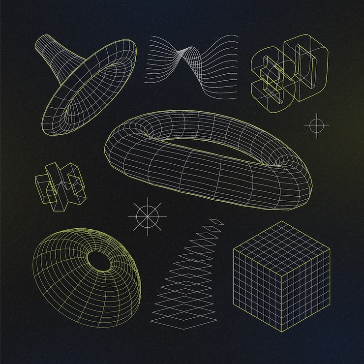 Free Vector retro futuristic 3d mesh element