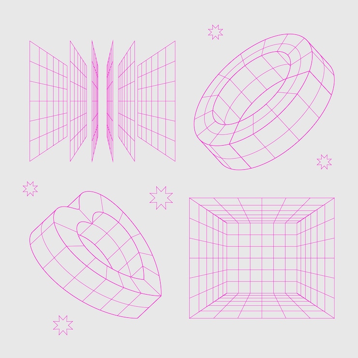 무료 Vector 레트로 퓨처리스틱 3d 메쉬 요소