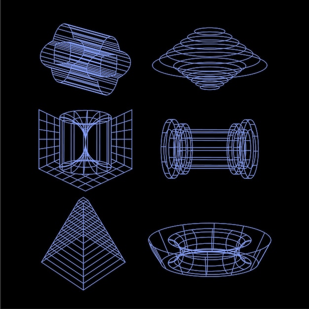 무료 벡터 레트로 퓨처리스틱 3d 메쉬 요소