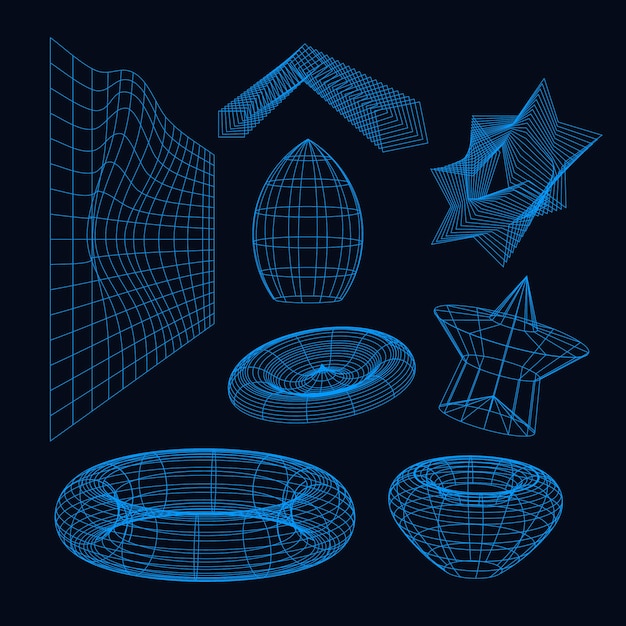 레트로 퓨처리스틱 3D 메쉬 요소