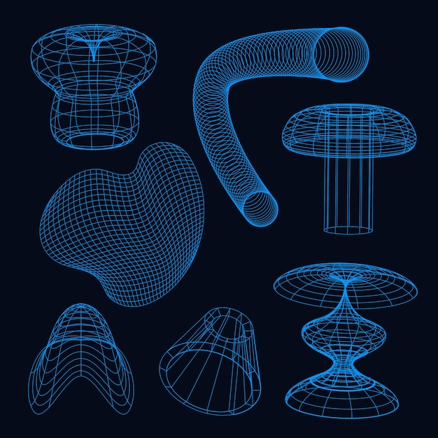 Бесплатное векторное изображение Ретро-футуристический 3d-сетевой элемент