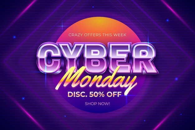 Retro futuristic banner cyber monday banner