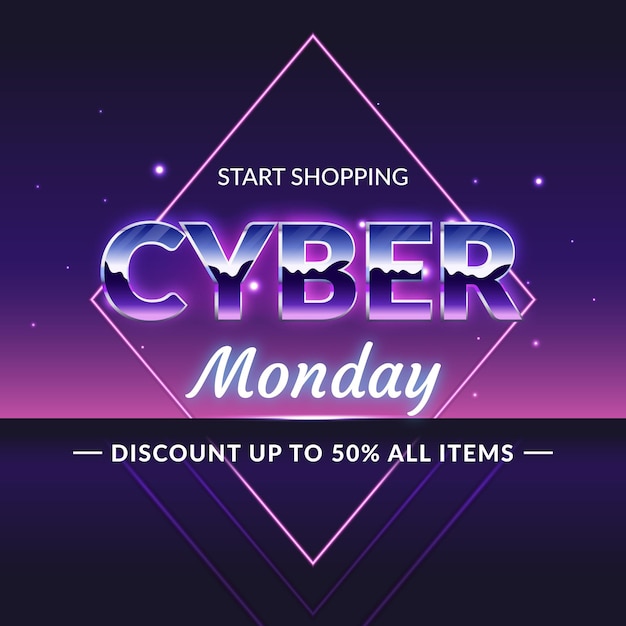 Free vector retro futuristic cyber monday with horizon line