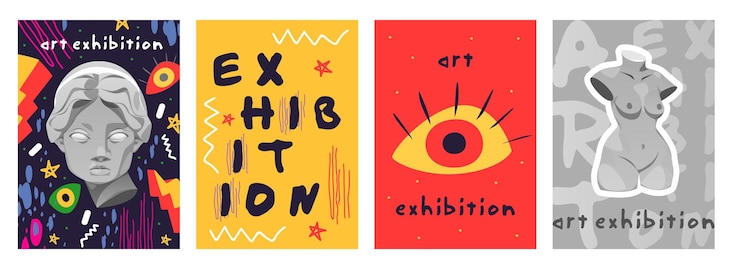 Free Vector retro futuristic flyers for modern art exhibition