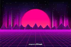 Free vector retro futuristic landscape background