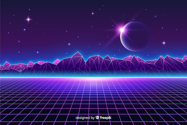 Free Vector retro futuristic landscape of universe background