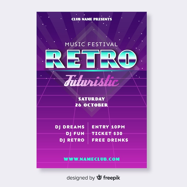 Retro futuristic music poster template