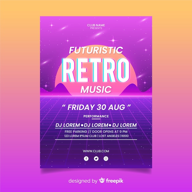Retro futuristic music poster template