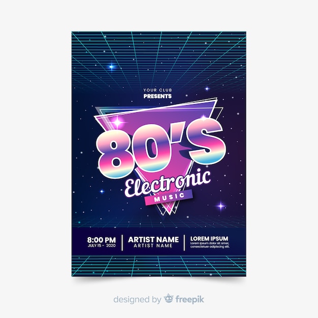 Free vector retro futuristic music poster template