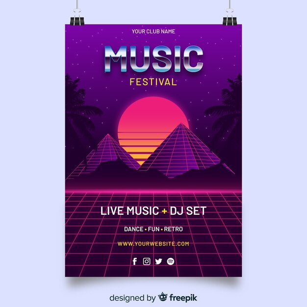 Retro futuristic music poster template