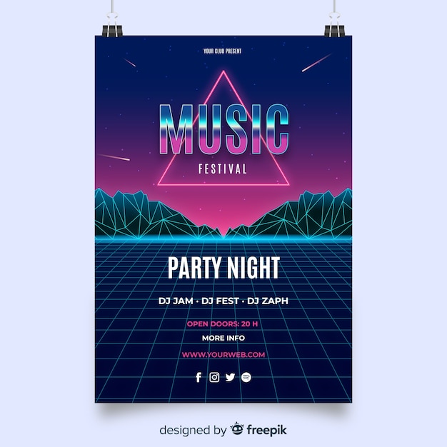 Retro futuristic music poster template