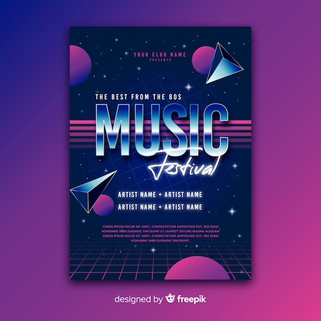 Retro futuristic music poster template