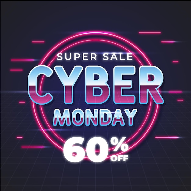 Retro futuristic sale banner cyber monday