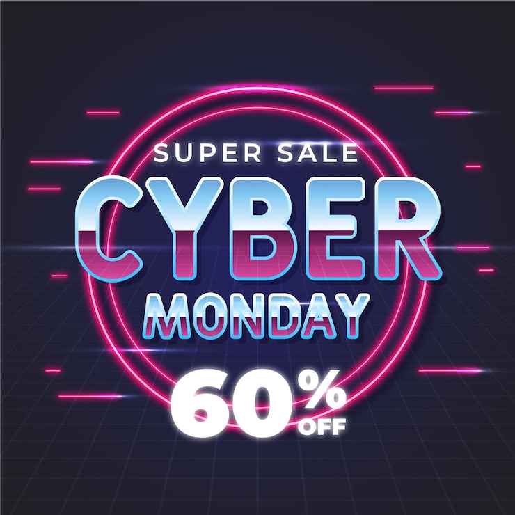 Free Vector retro futuristic sale banner cyber monday
