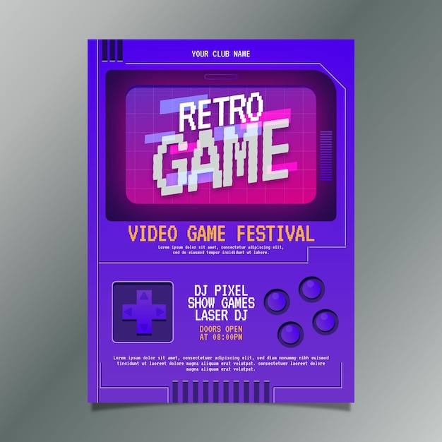 Vettore gratuito modello di poster di gioco retrò illustrato