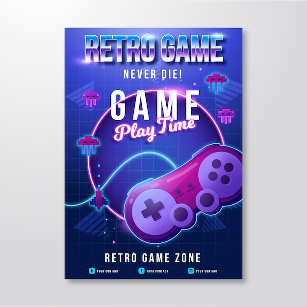 Бесплатное векторное изображение Шаблон ретро игрового плаката