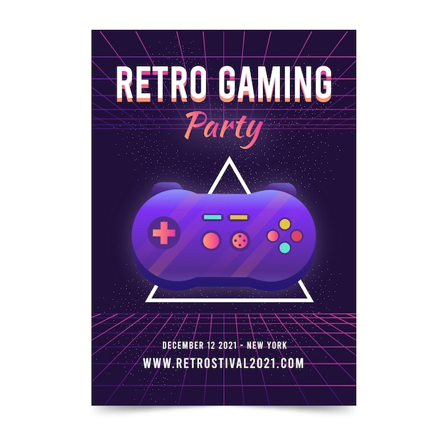 Vettore gratuito modello di poster di gioco retrò