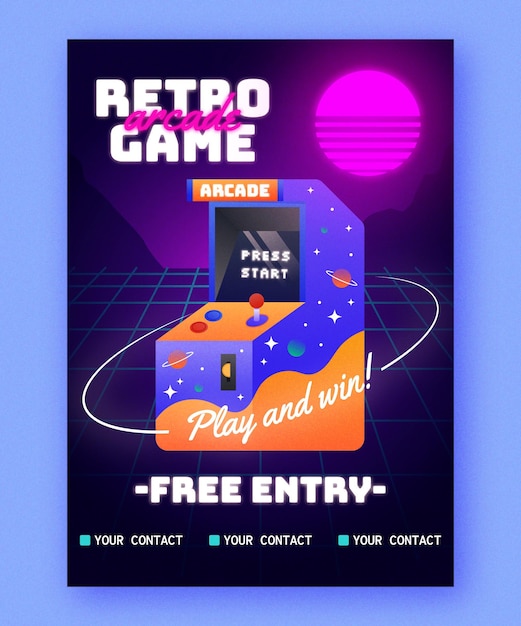 Vettore gratuito modello di poster di gioco retrò