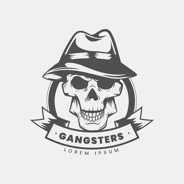 Retro gangster mafia logo with skull